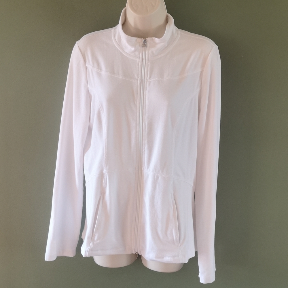 White Light Athletic Stretchy Zip Pocket Zip Up Jacket Sz M Reitmans